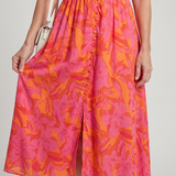 Rosalind | Puff Sleeve V-Neck Bold Floral Print Midi Dress in Multicolour